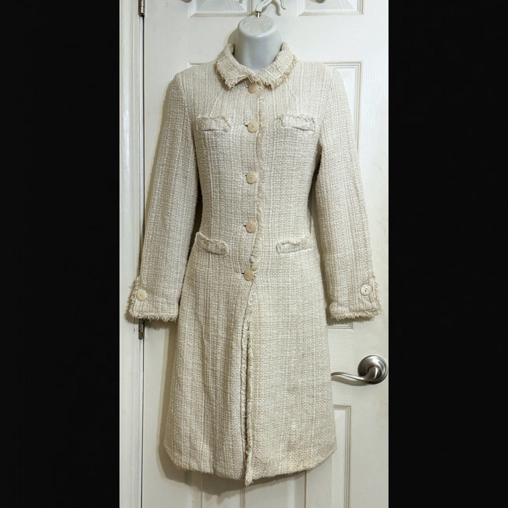 B.T. LIMITED Ivory Tweed Long Coat Size 2